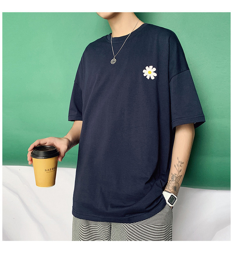 Tシャツ メンズ 半袖 デイジー 花柄 ルーズ プリント ロゴ 人気 オシャレ 3色 Supbeing