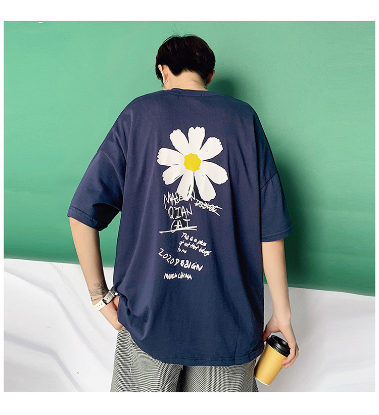 Tシャツ メンズ 半袖 デイジー 花柄 ルーズ プリント ロゴ 人気 オシャレ 3色 Supbeing