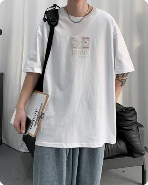 Tシャツ メンズ 半袖 バックプリント 山 カジュアル ロゴ 新聞柄 3色