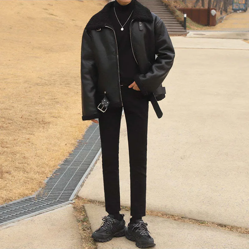 韓国メンズ EVAN ポケット 無地 レザージャケット 韓国メンズ EVAN ポケット 無地 レザージャケット